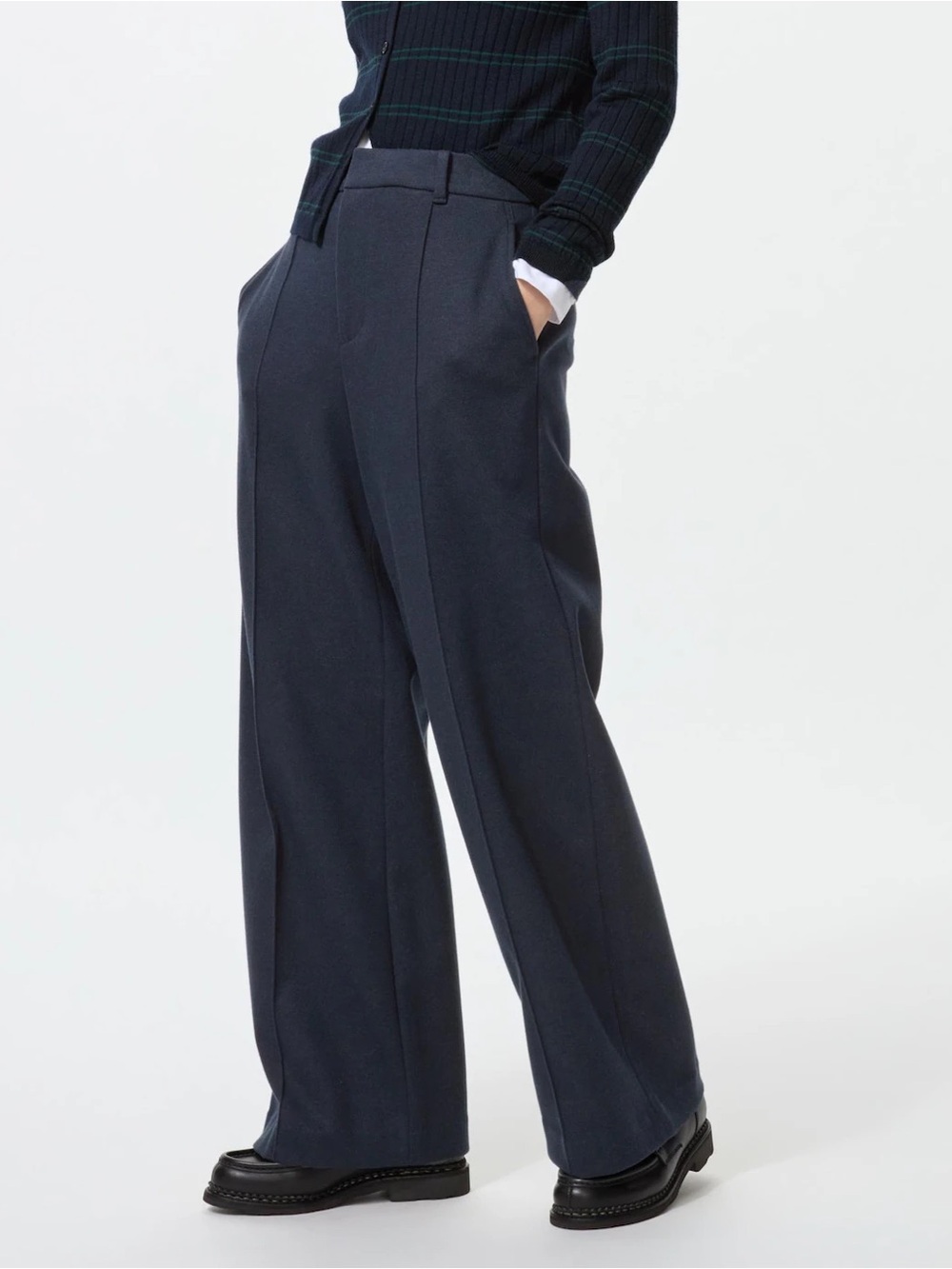 UNIQLO - navy brushed jersey wide leg pant